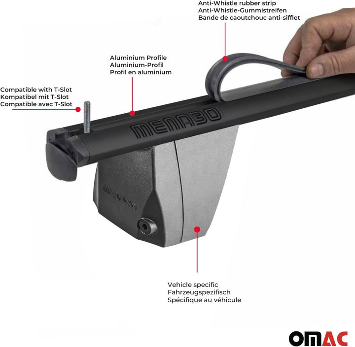 Menabo Dachträger Grundträger kompatibel mit Mercedes A-Klasse W177 2018-2023 Schwarz TÜV, Schwarz