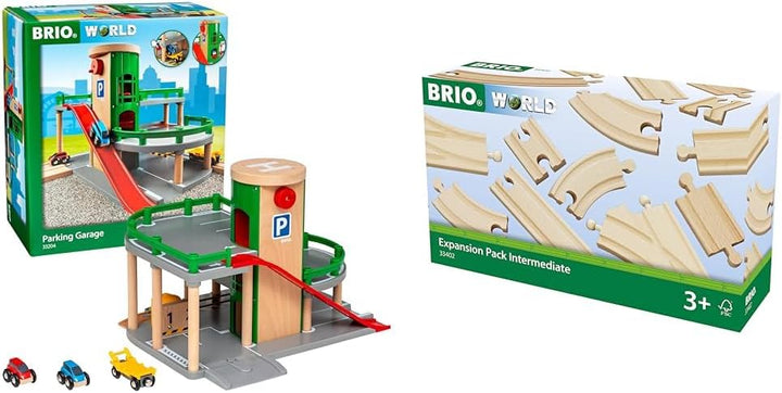 BRIO World 33204 - Parkhaus, Strassen & Schienen & Bahn 33402 - Mittleres Schienensortiment - 16 Gle