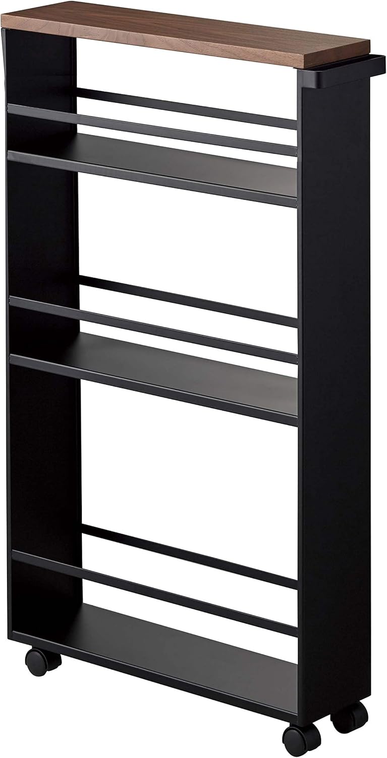 Yamazaki 3628 TOWER Nischenwagen mit Griff, schwarz, Stahl/Holz, Minimalistisches Design Schwarz Sin
