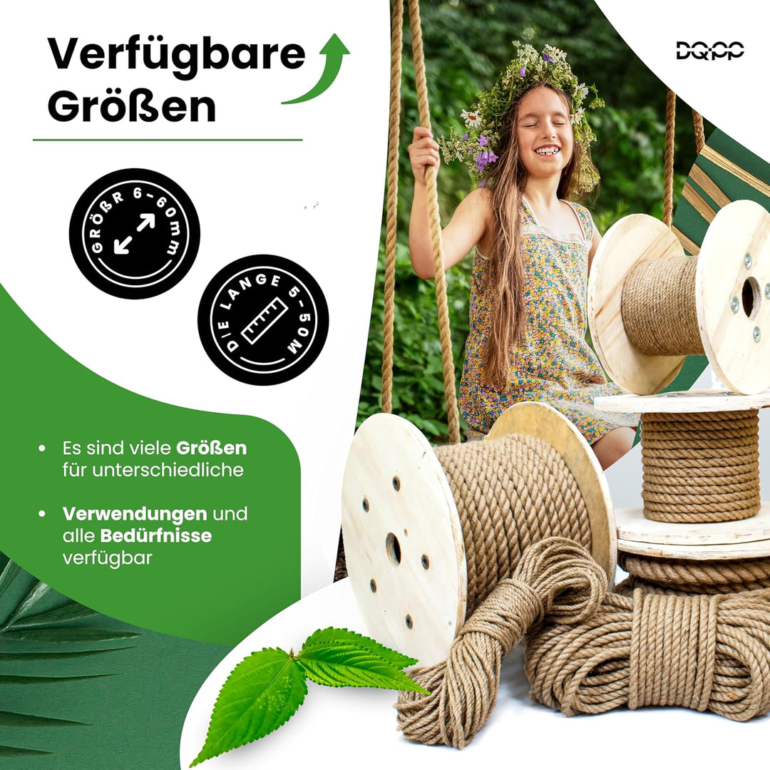 DQ-PP JUTESEIL | 50m | 8mm stark | Kordel Natur Braun Naturfasern | Jutekordel| Deko Seil | Dekokord