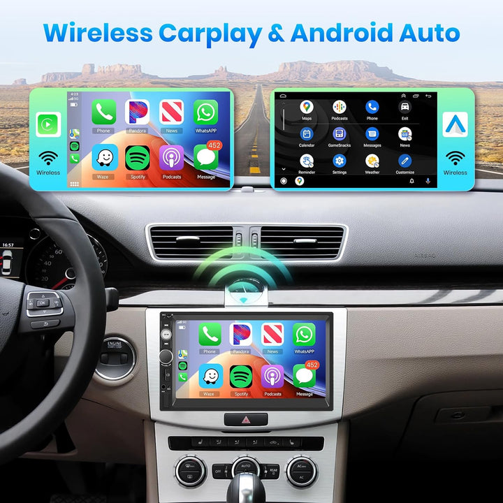 Hodozzy Wireless Carplay Android Auto 2 Din Autoradio, 7 Zoll HD Touchcreen Multimedia Player mit Bl