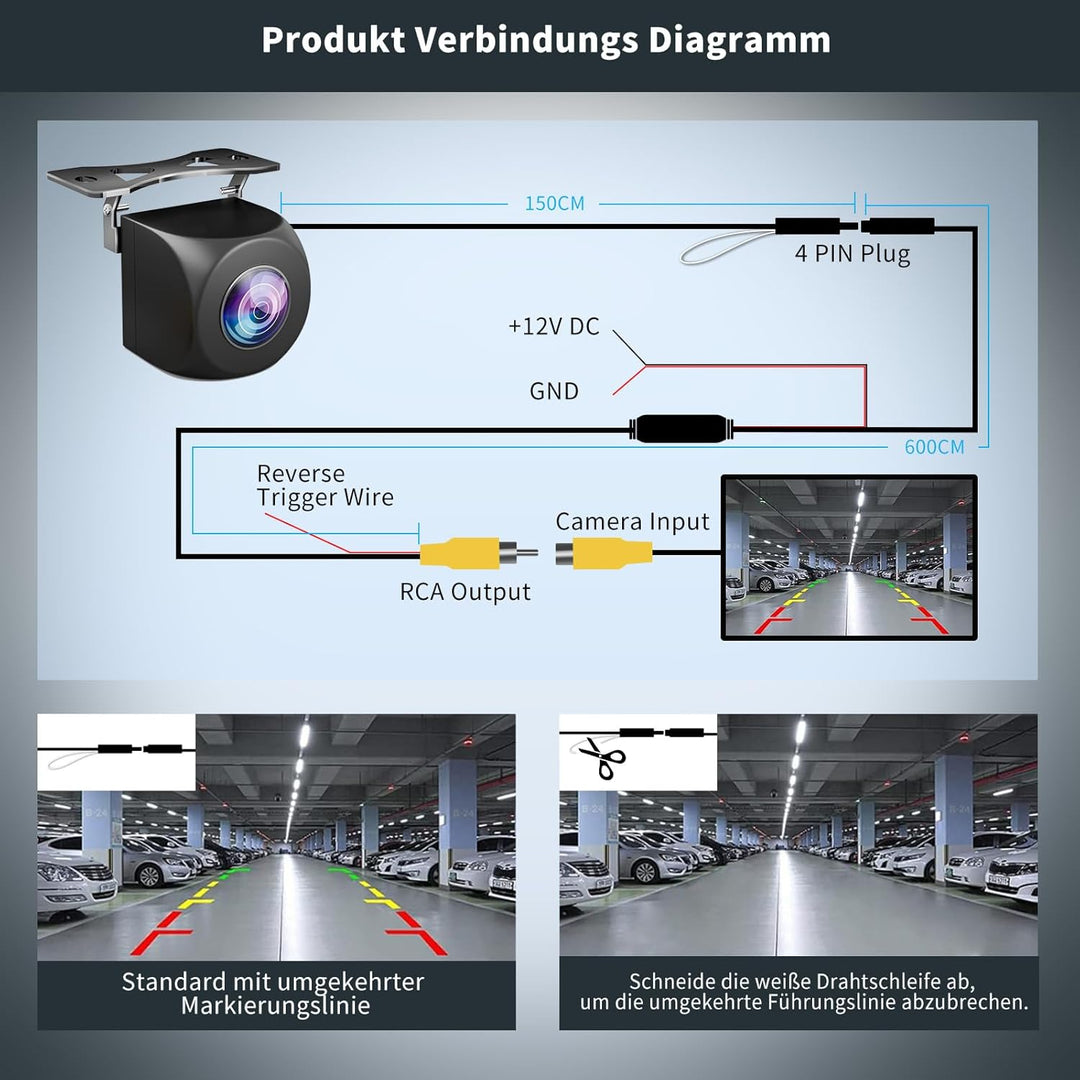 Uzone Auto Rückfahrkamera 150° Fischaugen Weitwinkel 720P AHD Backup Kamera IP68 Wasserdicht Metallh