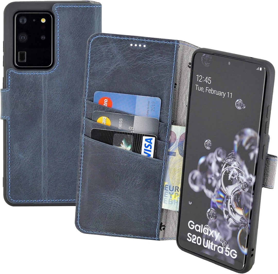 Suncase Book-Style Hülle kompatibel mit Samsung Galaxy S20 Ultra Leder Tasche (Slim-Fit) Lederhülle