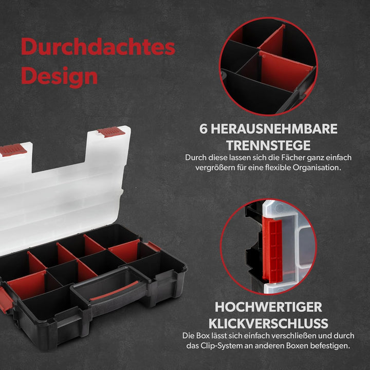6 x siwitec Sortimentskasten, 10 Fächer und 6 anpassbare Trennstege, stapelbar, Sortimentsbox Kleint