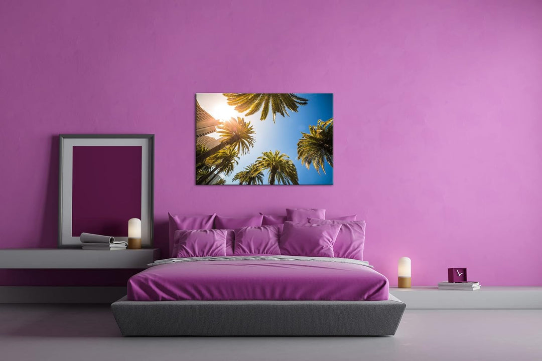 deyoli tropische Stadt mit Palmen Format: 100x70 als Leinwand, Motiv fertig gerahmt auf Echtholzrahm