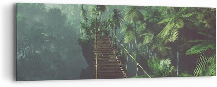 Panorama Bilder auf Leinwand Dschungel Palme Brücke Leinwandbild 90x30cm Wandbilder Dekoration Wohnz