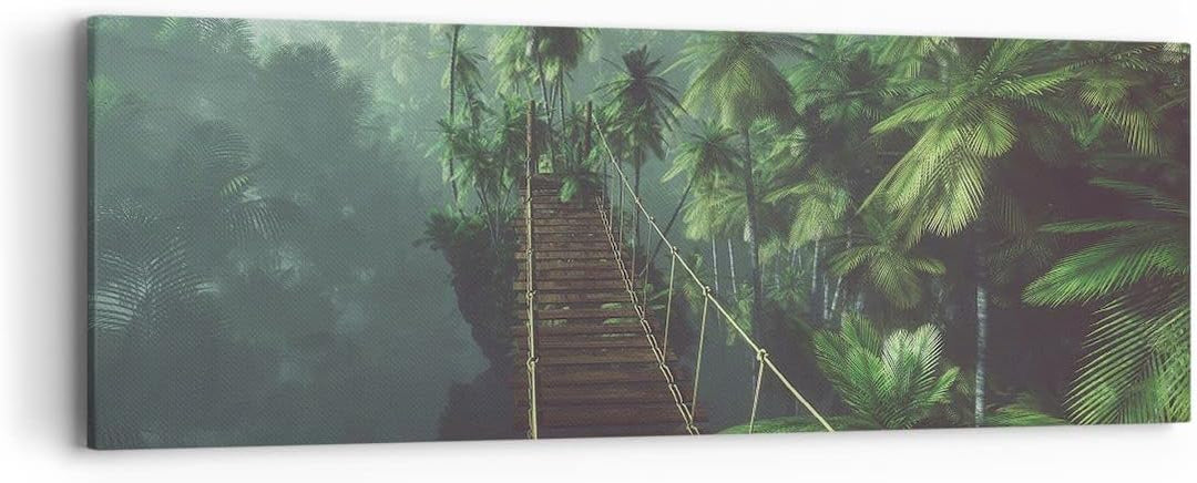 Panorama Bilder auf Leinwand Dschungel Palme Brücke Leinwandbild 90x30cm Wandbilder Dekoration Wohnz