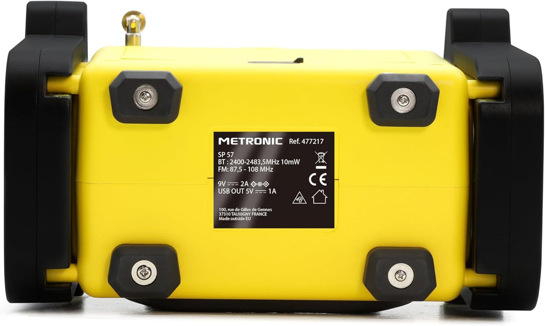 Metronic 477217 Baustellenradio Bluetooth tragbar FM stossfest/Musikleistung insgesamt 30 W Radio US