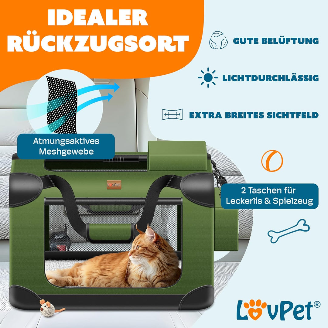 Lovpetยฎ Transportbox Hund Katze Transporttasche M 60x42x42cm | Hunde-Tragetasche Faltbare Katzentasc