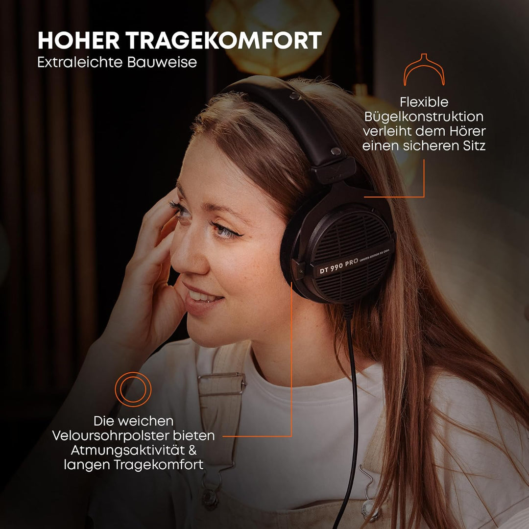 beyerdynamic DT 990 PRO einseitig kabelgebundener Over-Ear-Studiokopfhörer für Mixing, Mastering und