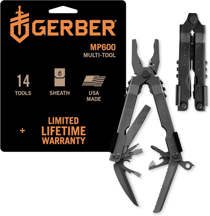 Gerber Multi-Tool mit zwei Messern und Nylon-Scheide, MP600 Bluntnose, Mit 14 Funktionen, Schwarz, 0