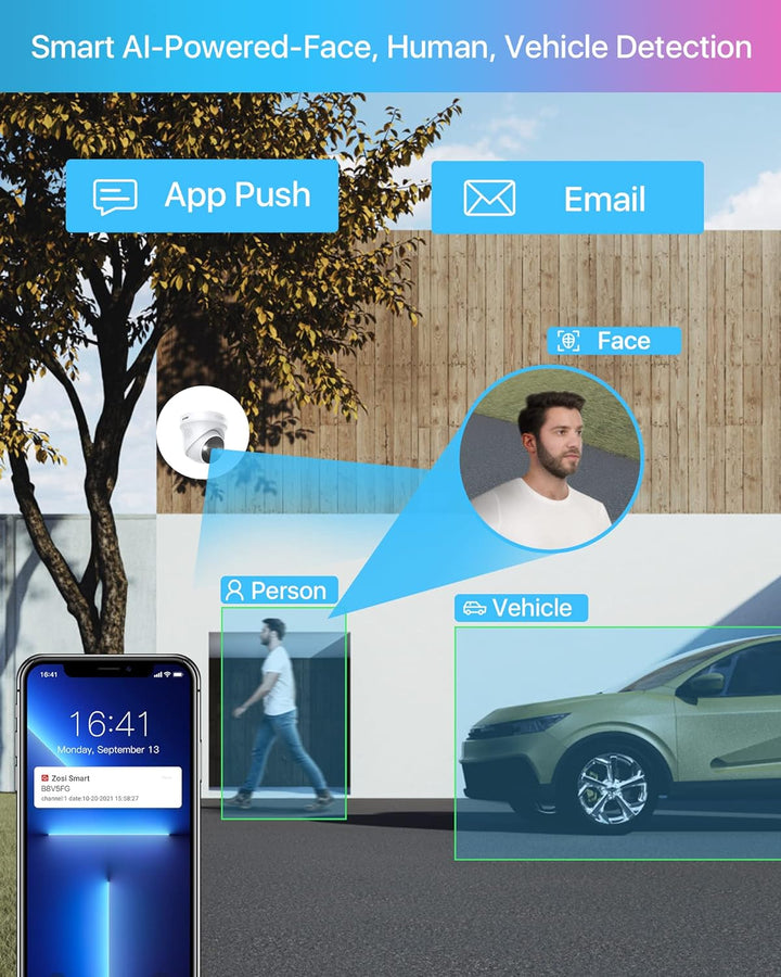 ZOSI 5MP Überwachungskamera Set, Videoüberwachung mit 8X 5MP PoE IP Kamera und 16CH 4TB HDD NVR, Per