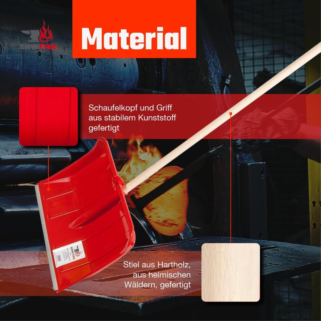 SHW-FIRE 59026 Schneeschieber Schneeschaufel Kunststoff 50 cm breit mit rundem Stiel Holz 130 cm lan