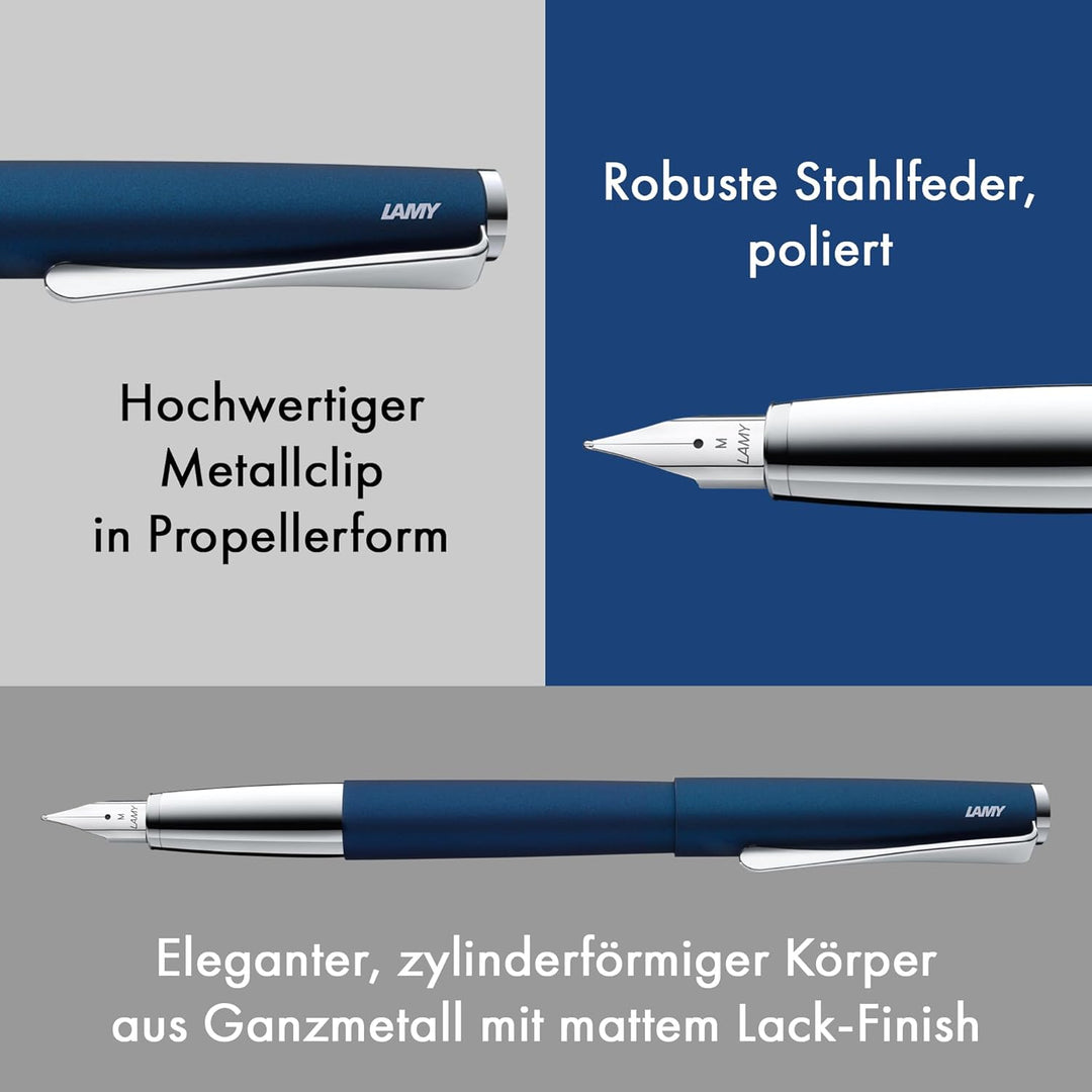 LAMY studio Füllhalter 067 - Füller aus rostfreiem Edelstahl in dunkelblauem Soft-Lack-Finish mit ho