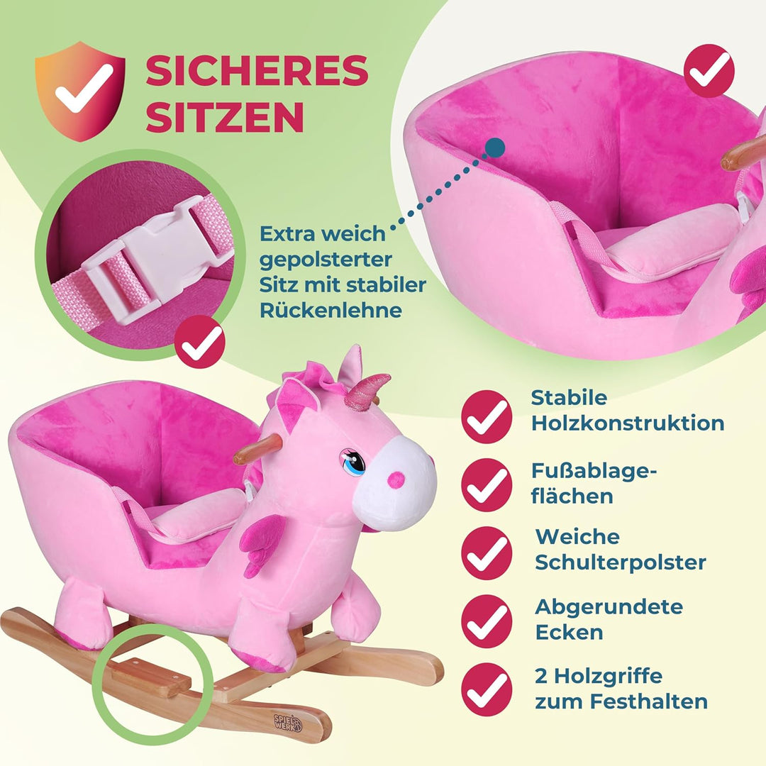 Deuba® Schaukeleinhorn Schaukeltier Plüsch Schaukel Wippe Pferd Einhorn Kinder Baby Spielzeug Sound-