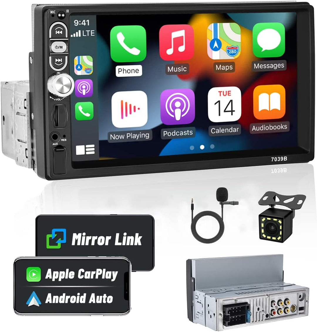 Hikity 1Din CarPlay Autoradio Android Auto Radio mit 7" Touch Bildschirm, Auto Radio Touch Display m