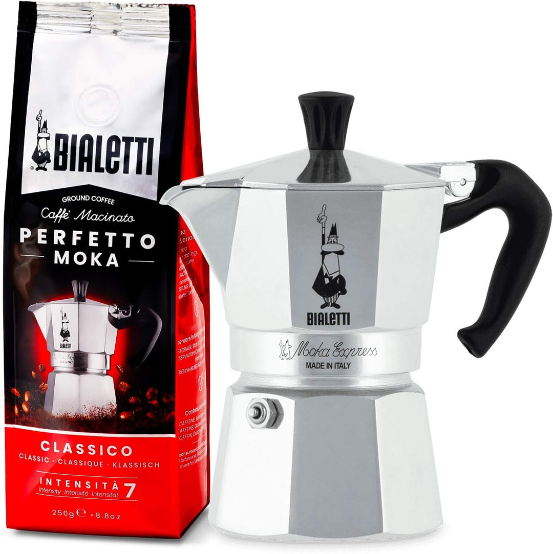 Bialetti Moka Easy Mokka-Kocher Express 3 Tassen Perfetto Moka (der ideale Kaffee für den Moka), Gem