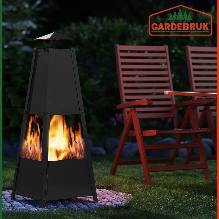 Gardebruk® Terrassenofen Garten mit Abdeckung Schürhaken 102cm Gross Eckig XXL Stahl Feuerstelle Feu