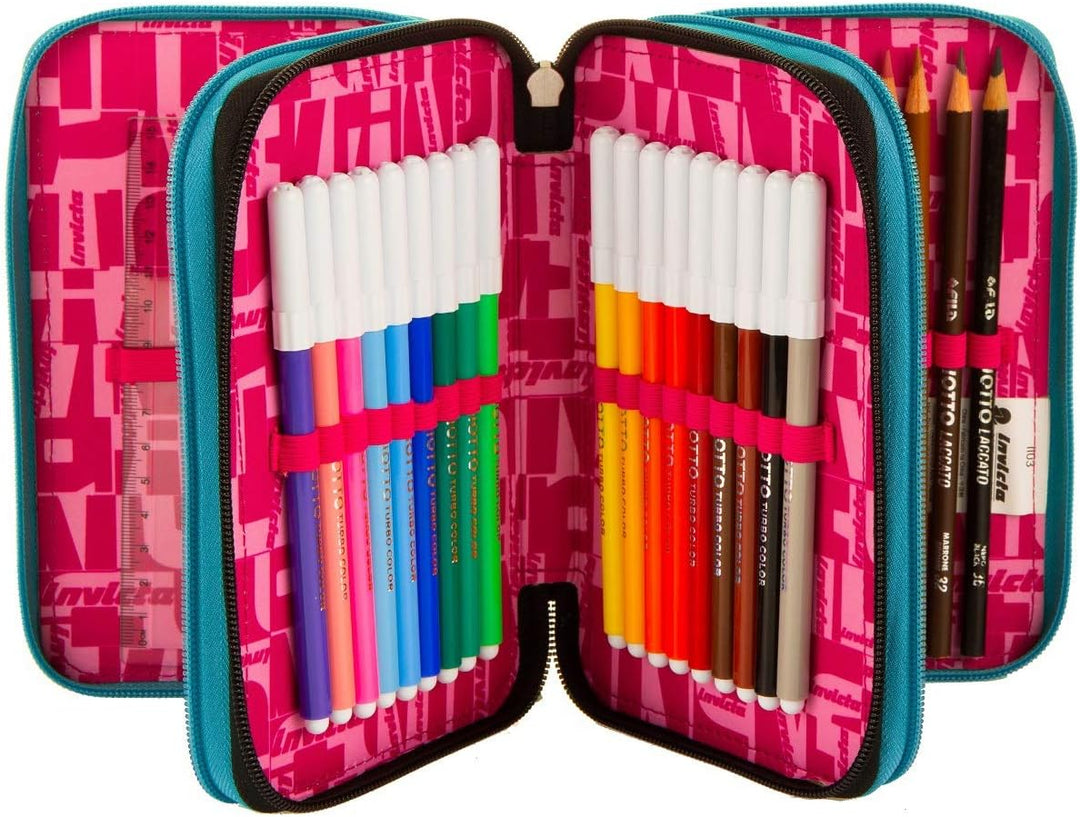 Invicta Federmäppchen, Mäppchen, mehrfarbig, Federtasche für Schreibwaren, Etui mit Stiften, Kugelsc