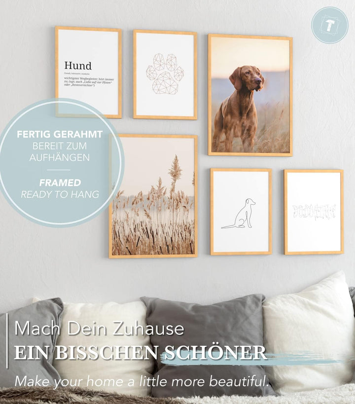 Papierschmiede® Mood Poster Set Hund, Fertiges Bilder Set mit Rahmen (Holz, Natur), Wohnzimmer Deko