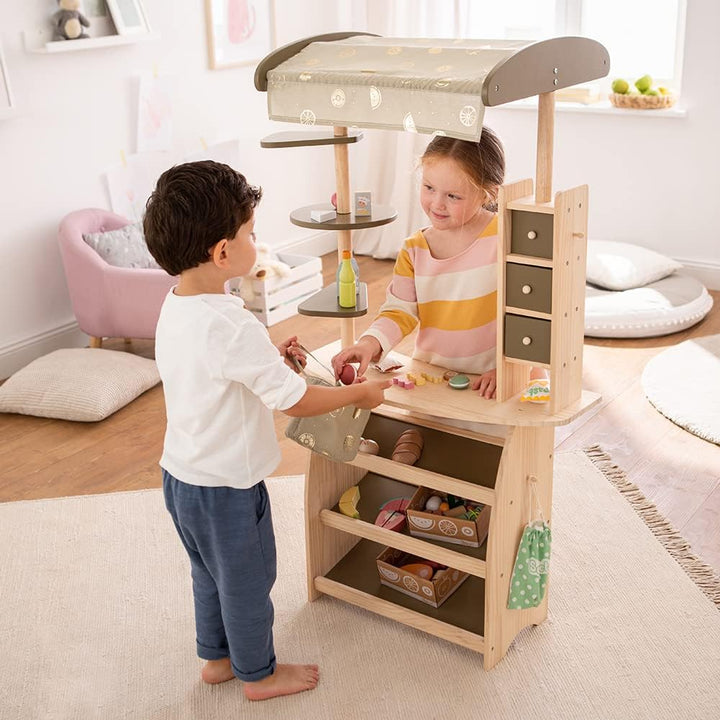 howa Kaufladen Marktstand Lucky aus Holz mit Markise und Tasche 47472