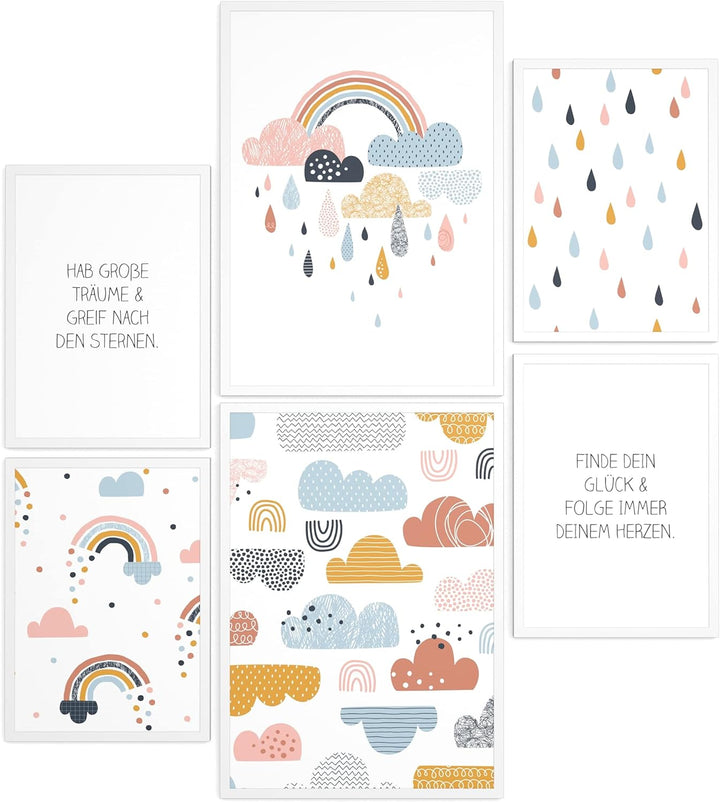 Papierschmiede® Bilder Kinderzimmer Kids Mood Poster Set Wolkentraum, Gerahmte Bilder fürs Kinderzim