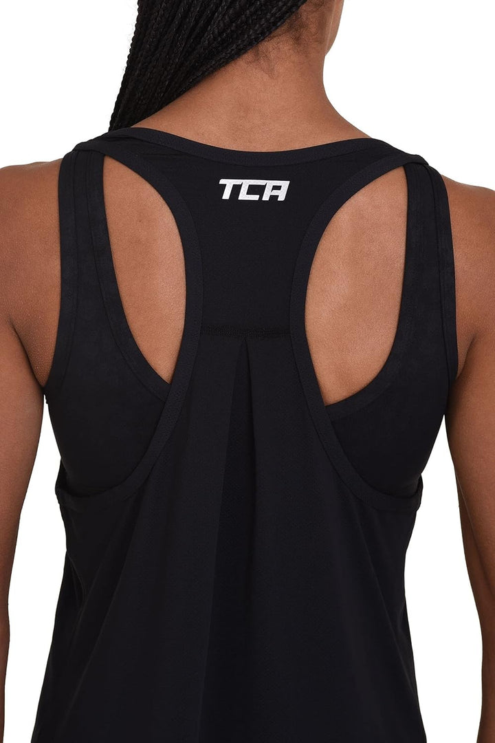 TCA Damen 2 in 1 Training Tanktop und BH mit herausnehmbaren Körbchen Schwarz L, Schwarz L