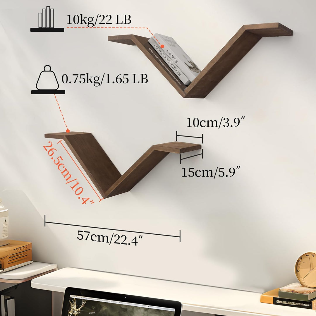 Mazjoaru Bücherregal Wandregal Holz 2er Set Wildgans-förmiges Design Schweberegale Modern V-Form Wan
