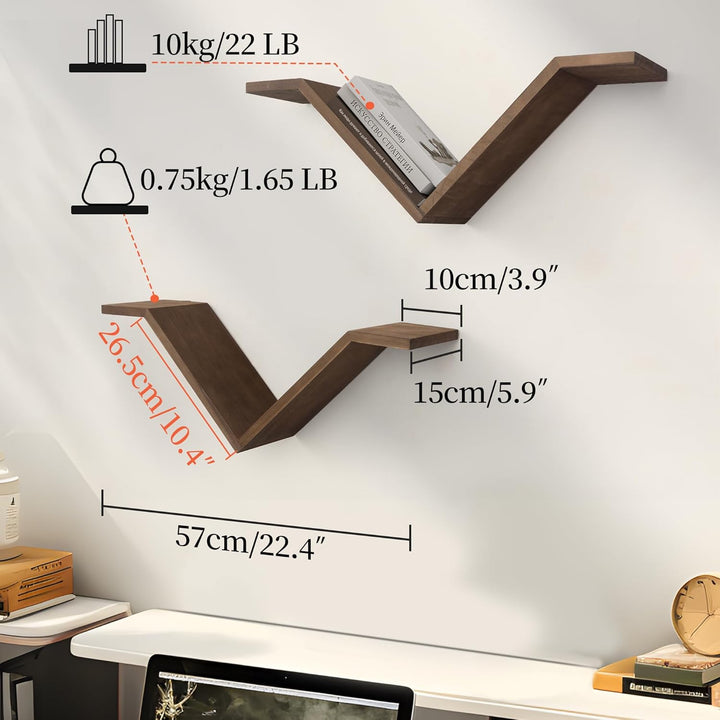 Mazjoaru Bücherregal Wandregal Holz 2er Set Wildgans-förmiges Design Schweberegale Modern V-Form Wan