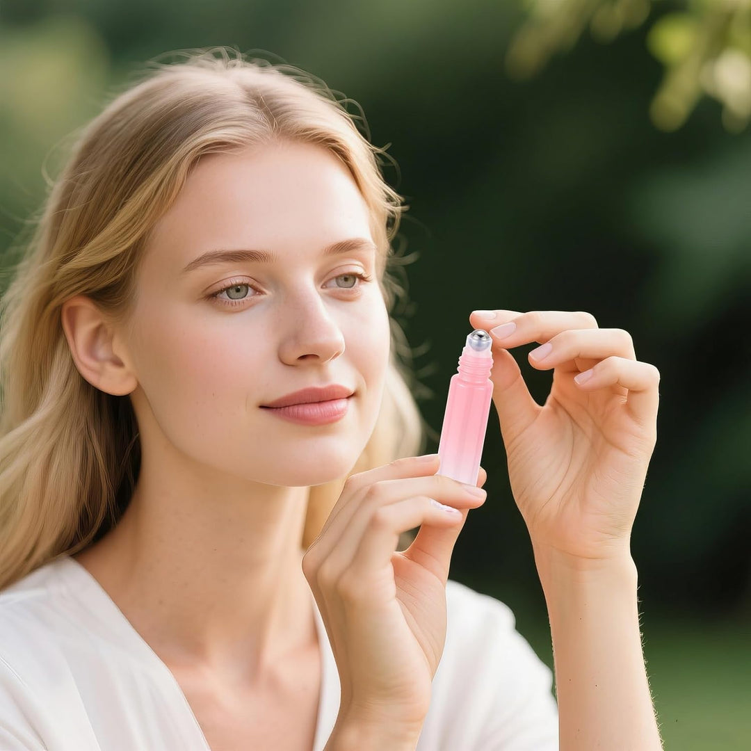 Pxyelec 42 x 10 ml ätherische Ölflaschen, Aromatherapie, Parfüm, Roll-on-Flaschen mit Edelstahlkugel