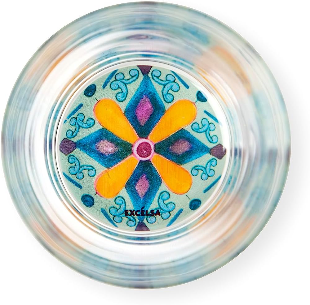Excelsa Lissabon 6 Gläser mit dekoriertem Boden, Ml. 340, Durchmesser 8 cm, Glas