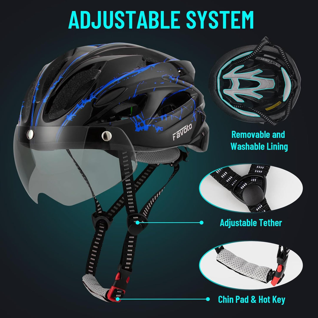 Favoto Fahrradhelm Herren mit Licht - Damenhelm Fahrradhelm Leichtgewicht Atmungsaktiv mit Brille Rü