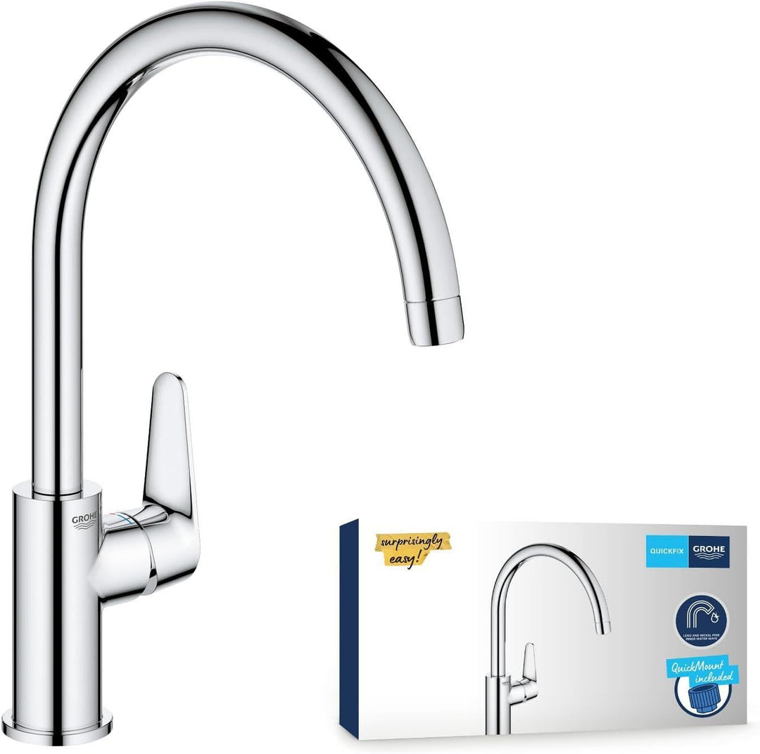GROHE Start Curve 2020 - Einhand-Spültischbatterie (Auslauf mit Luftsprudler, Drehwinkel 360°, schne