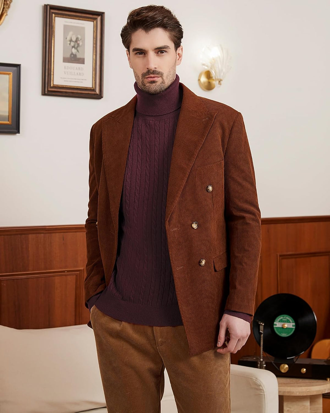 Kallspin Herren Turtleneck Wollmischung Rollkragen Pullover Relaxed Fit Langarm Zopfstrick Jumper, B