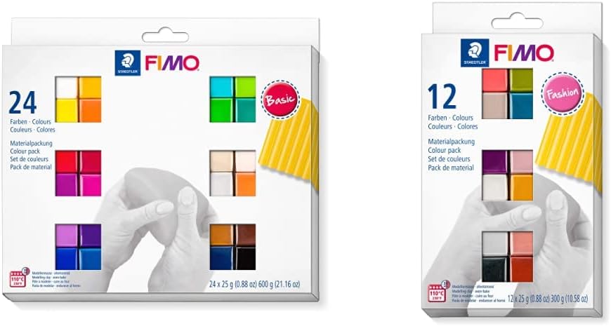 STAEDTLER 8023 C24-1 soft ofenhärtende Modelliermasse. Kartonetui mit 24 sortierten Basic-Farben & 8