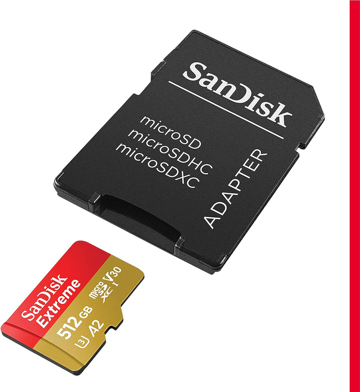 SanDisk Extreme microSDXC UHS-I Speicherkarte 512 GB + Adapter (Für Smartphones, Actionkameras und D