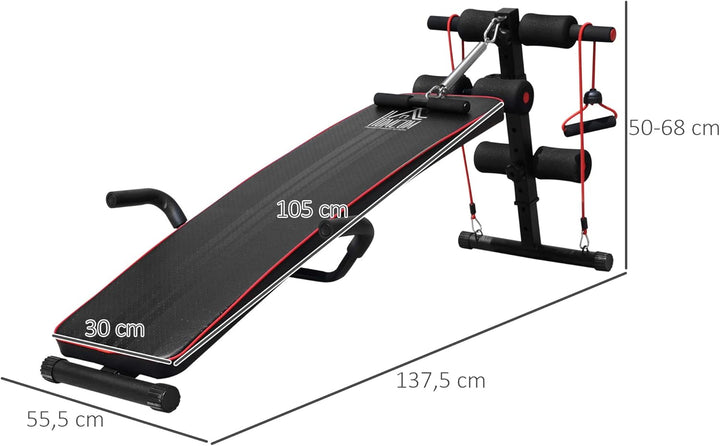 HOMCOM Sit Up Bank Bauchtrainer Trainingsbank Fitnessbank verstellbar gepolstert inkl. Widerstandsbä