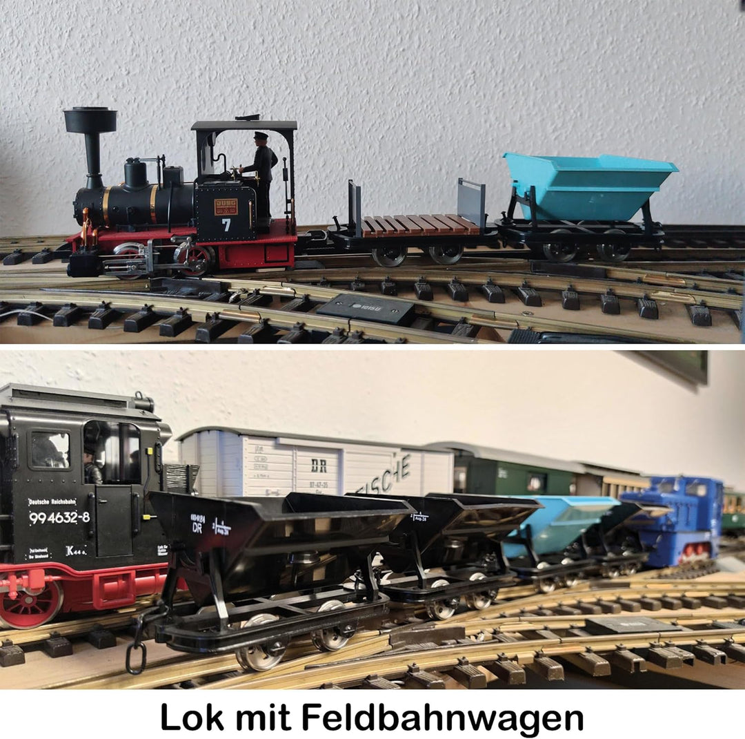 ML-Train 3er Set Kipplore Feldbahnwagen mintgrün Spur-G als Bausatz für Ihre Gartenbahn