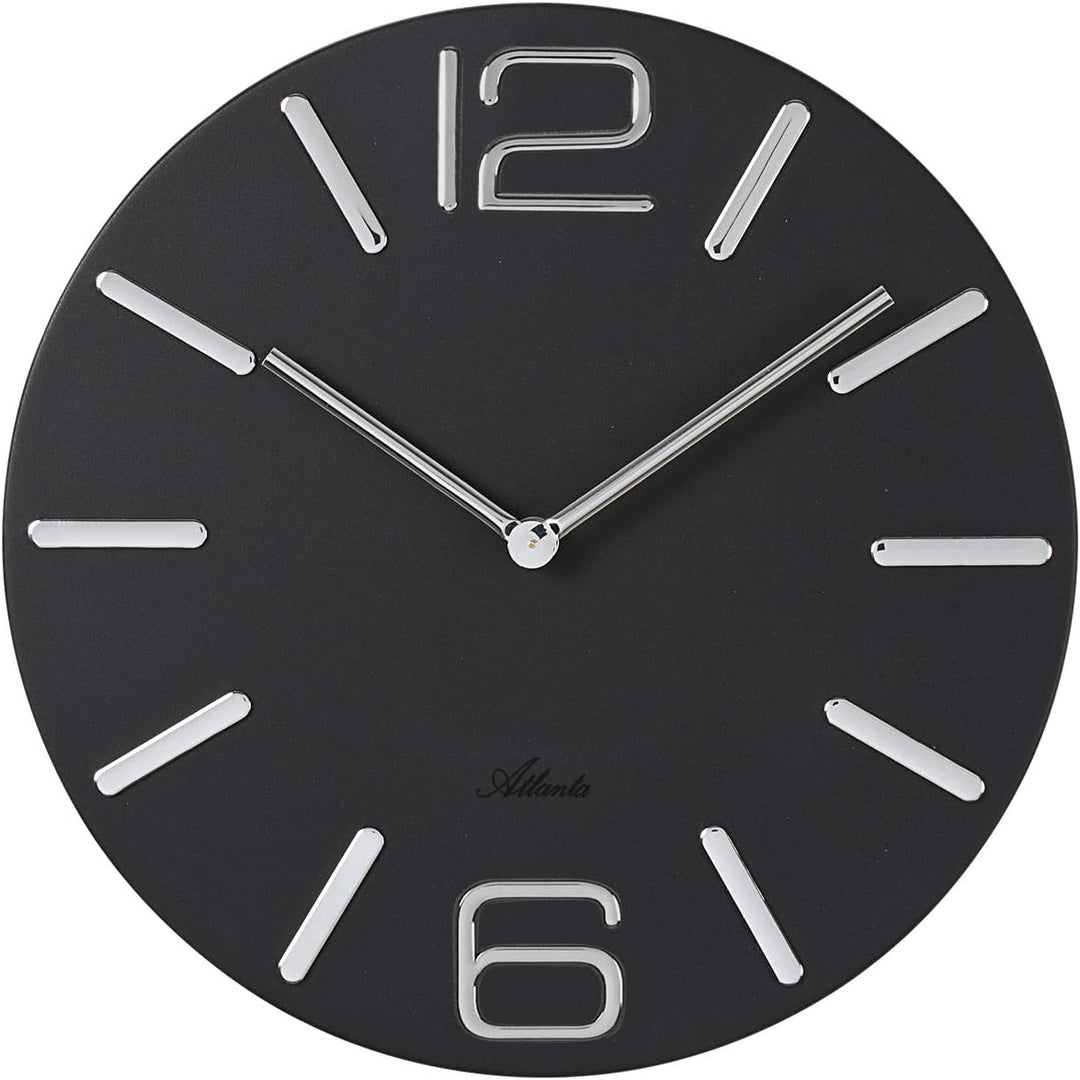 Atlanta Moderne Wanduhr Quarz, 30 cm, schwarz, Puristisches Design -4512/7