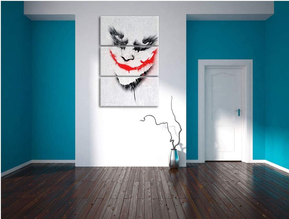gemaltes Joker Gesicht auf Spanplatte schwarz/weiss 3-Teiler Leinwandbild 120x80 Bild auf Leinwand,