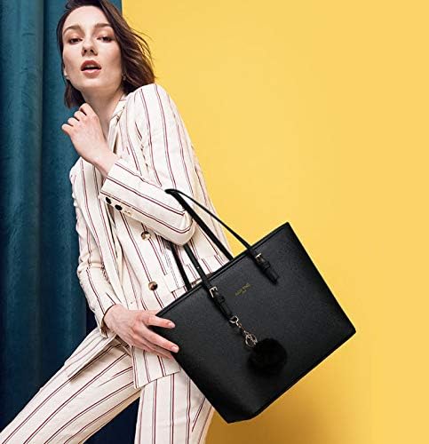 URAQT Damen Handtasche Schwarz, Shopper Handtasche Leder Tasche, Gross, für Büro Schule Einkauf mit