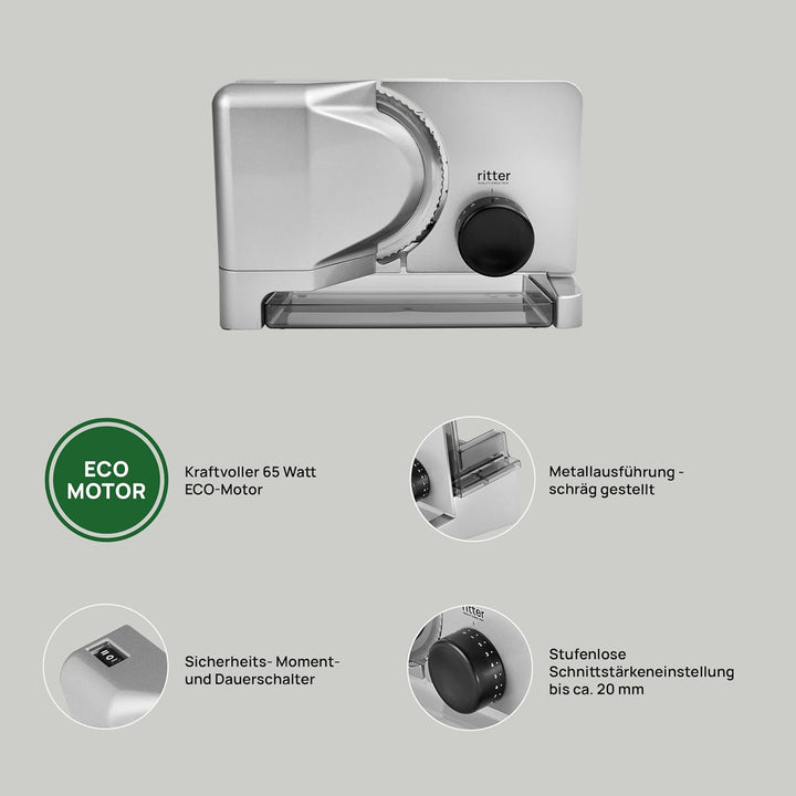 ritter Allesschneider E 16, elektrischer Allesschneider mit ECO-Motor, made in Germany, Silbermetall