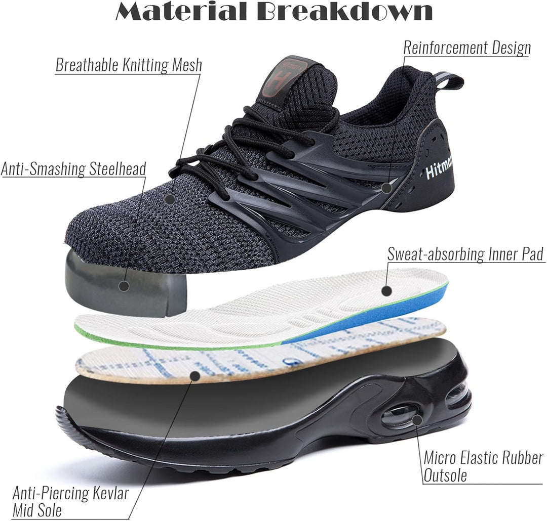 Hitmars Arbeitsschuhe Unisex Gr.36-47 Schwarz 44 EU, Schwarz 44 EU