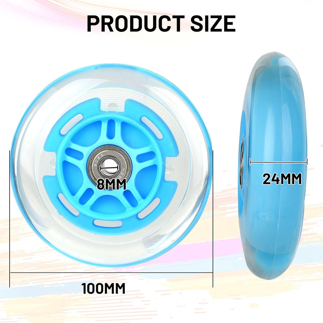 DBREAKS Leuchtende Stunt Scooter Rollen, 2 Stßck LED-Lichtrollen, 100mm Led Scooter Ersatzräder Räde