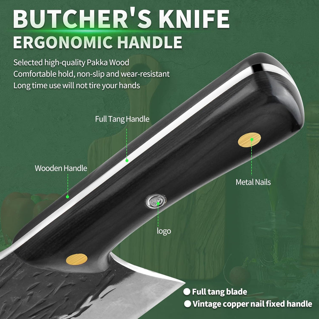 FULLHI Multi-color Holzgriff Full Tang Heavy Meat Cleaver mit Scheide, High Carbon Steel Chef Fleisc