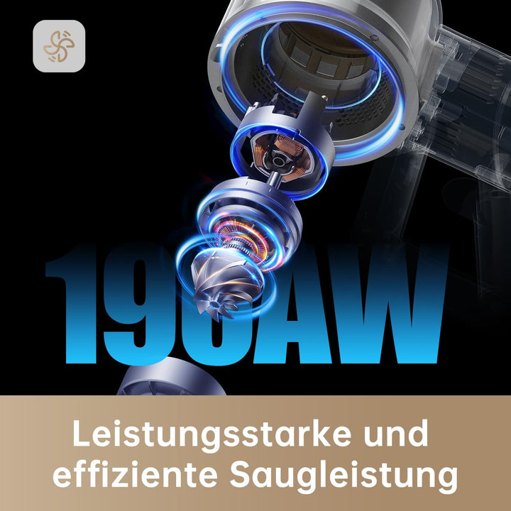 dreame R20 Kabelloser Staubsauger, 190AW Starke Saugkraft, 90min Lange Laufzeit, Schmutzerkennung, L