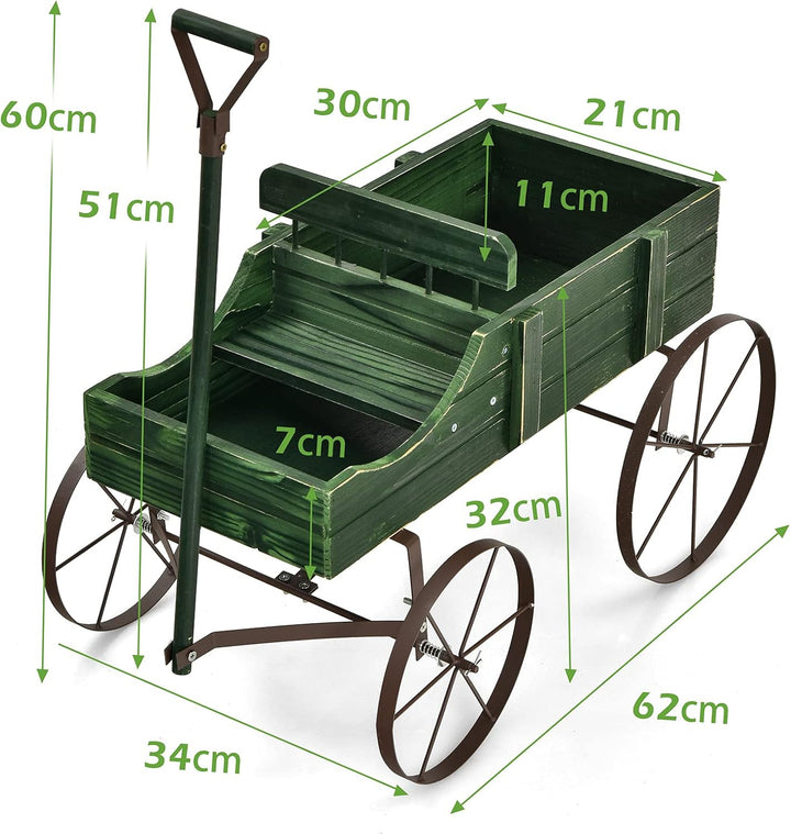 COSTWAY Blumenständer Holzwagen Pflanzwagen Blumenwagen mit Metall Rädern Blumenkasten Pflanzenständ