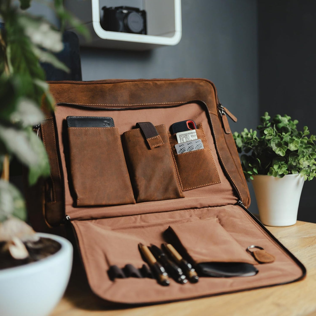 Baur XXL Tasche Echtes Leder | Laptoptasche bis 16 Zoll | Handgefertigte Businesstasche | Aktentasch