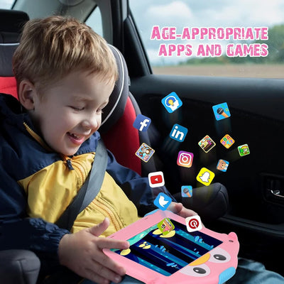 Kids Tablet 7 Zoll, Kinder Tablet WiFi Android 10, okulaku Lerntablett HD-Display, Quad Core, Blueto