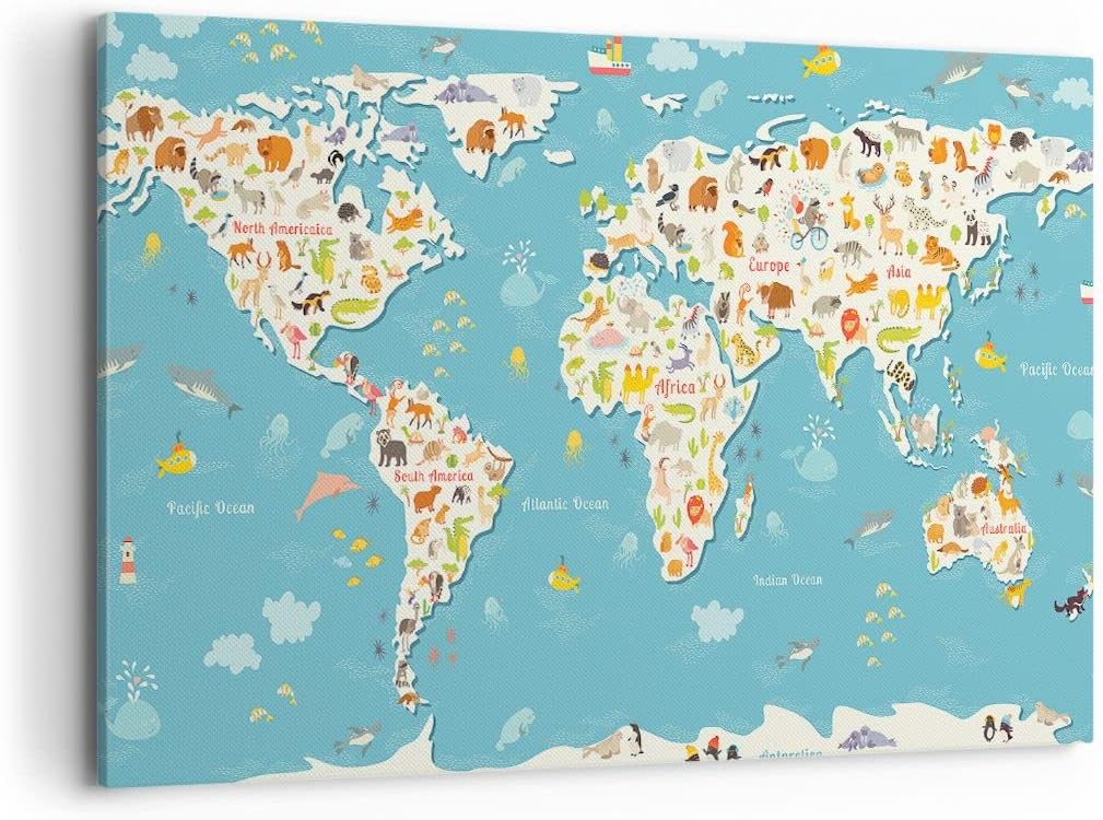 Bilder auf Leinwand 100x70cm Leinwandbild Geographie Globus Grafik Illustration Gross Wanddeko Bild
